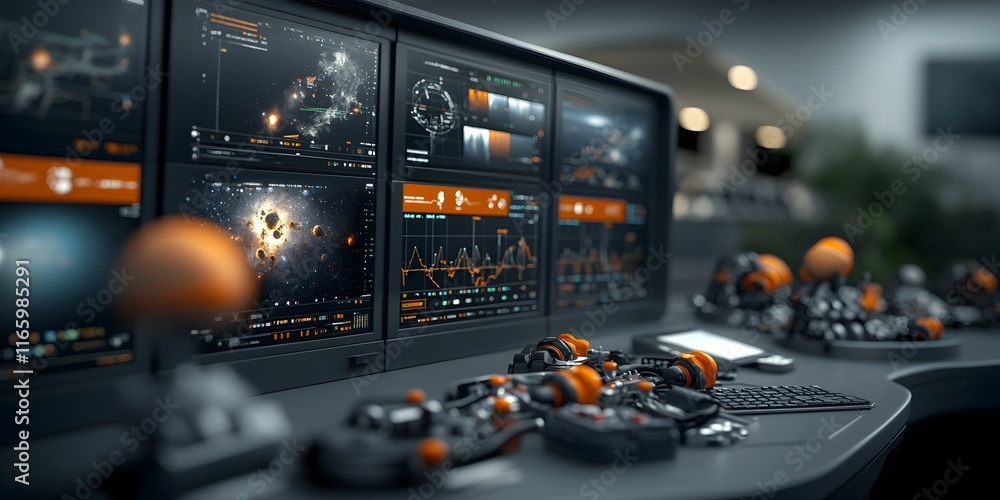 Poster futuristic control center interface for extraterrestrial advanced data analysis tools communication 