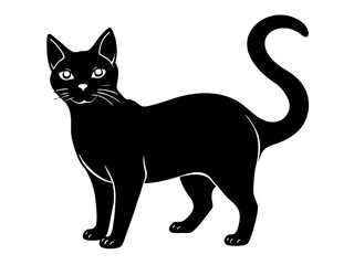 japanese bobtail cat black silhouette vector, Simple silhouette Design vector icon with white background