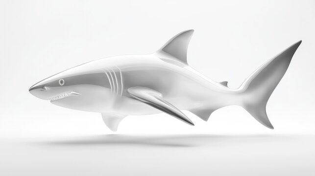 White metallic shark sculpture on white background. - Powered by Adobe