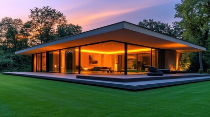 Modern house sunset.