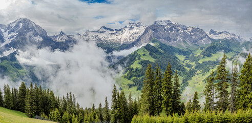 Adelboden town and valley from TxenchenAlp, Switzerland