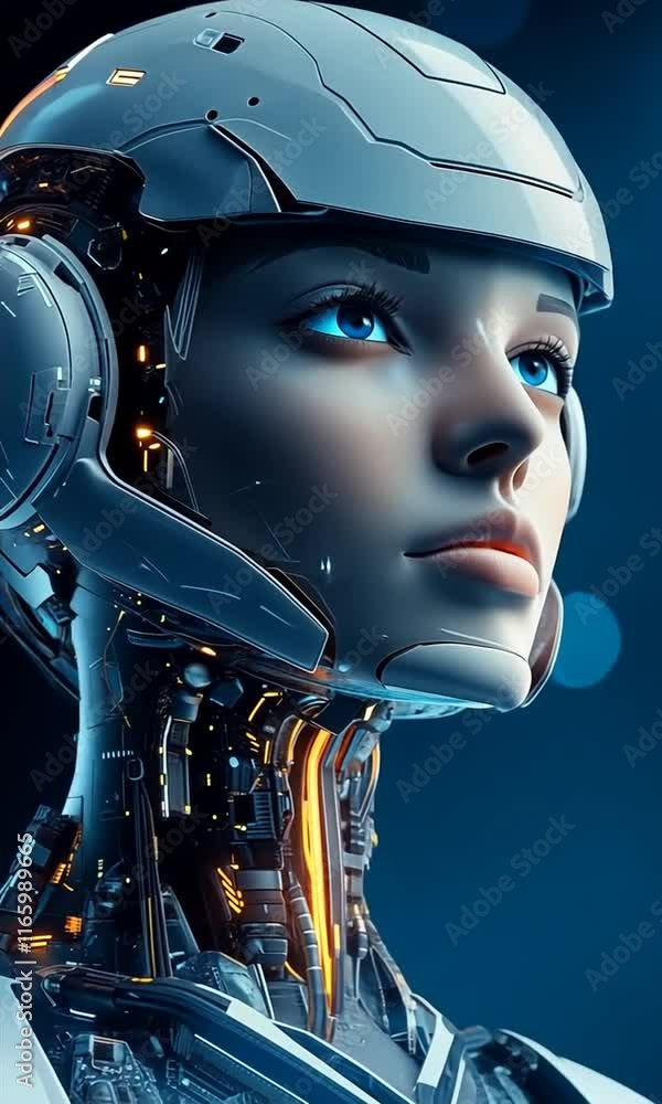Poster futuristic humanoid robot with sleek design and glowing circuitry, showcasing advanced technology an