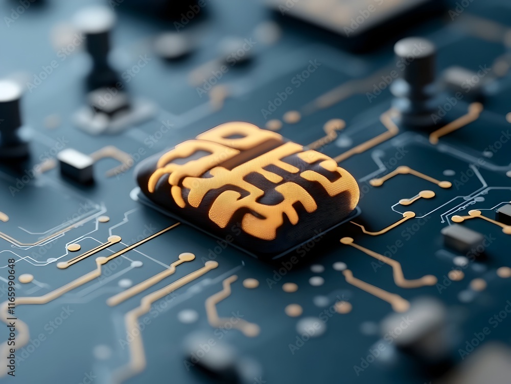 Poster technologically refined digital setting with complex neural connections intelligent systems secure d