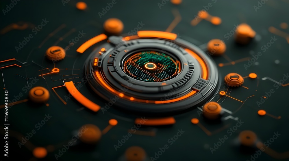 Poster technologically advanced digital domain with pulsing energy grids holographic control panels and int
