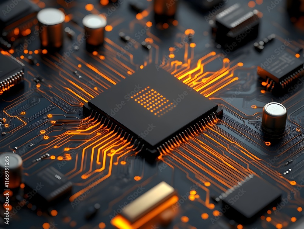Poster visually striking futuristic technological command center featuring luminous quantum processors intr