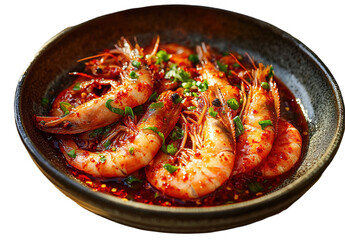 Delicious cooked shrimp with lemon slices on wooden board, 
garnished with herbs. Perfect for seafood and culinary themes.
