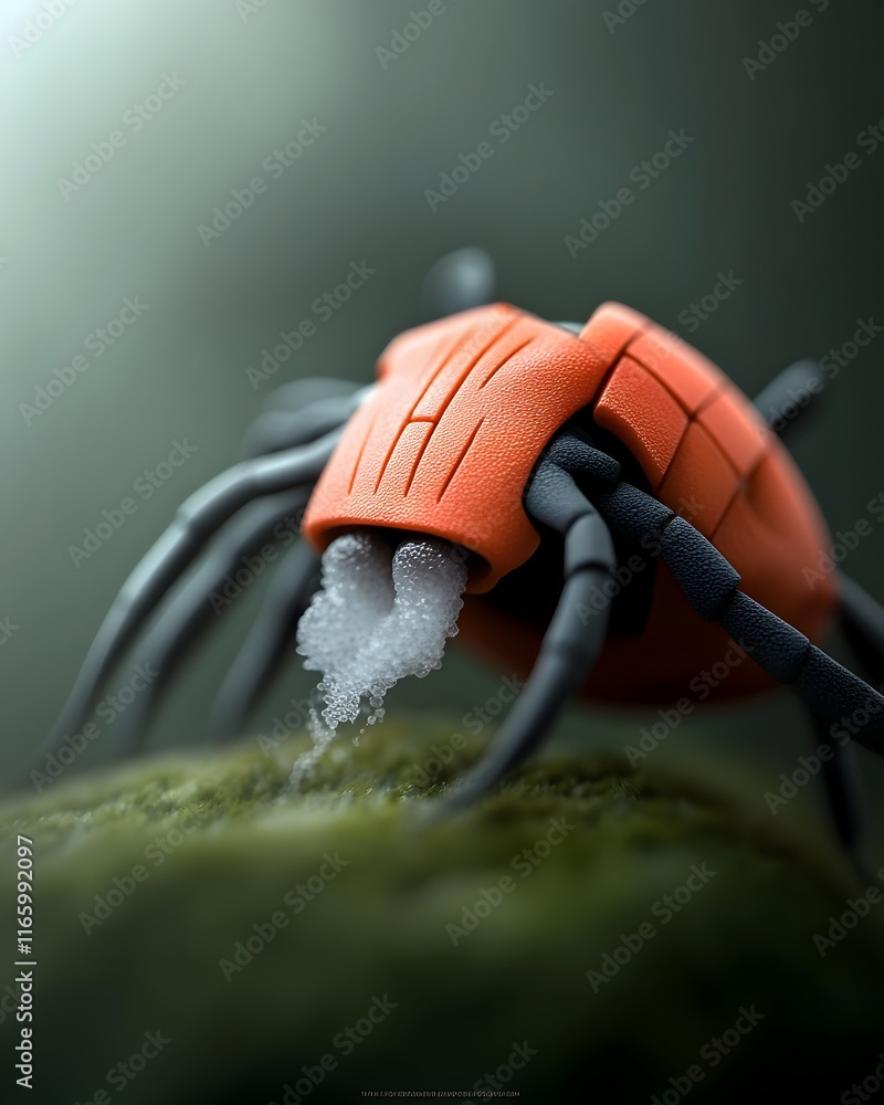 Poster hyper detailed extreme close up of a tick s ominous mouthparts secreting alarm pheromones to warn of
