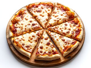 Photo of a Freshly Baked Cheese Pizza on a Wooden Tray