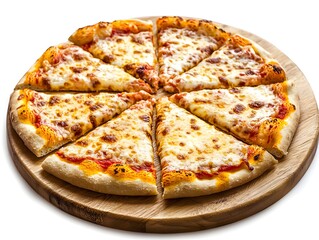 Photo of a Freshly Baked Cheese Pizza on a Wooden Tray
