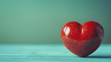 Fototapeta premium Red heart on a green background. Valentine's Day.
