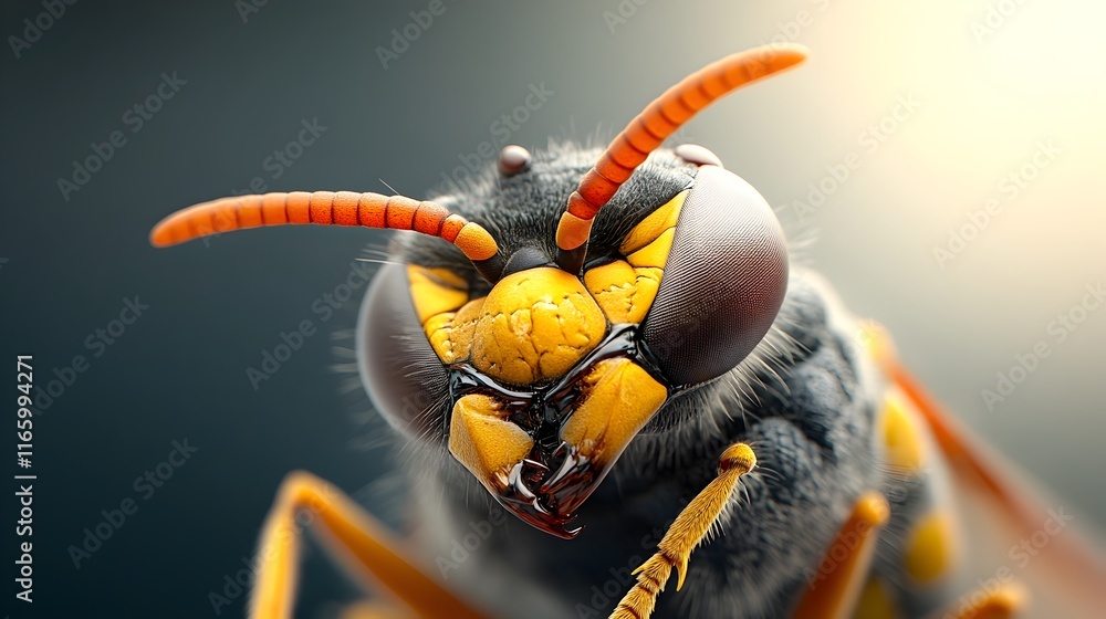 Poster extreme close up of a wasp s twitching antennae senseing chemical signals in an aggressive defensive