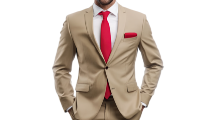 Businessman suit with red tie and white shirt isolated on white transparent background