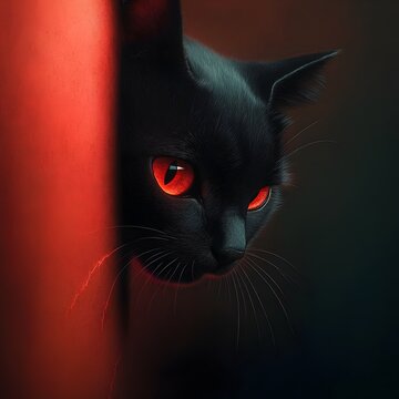 Sleek alley cat guards its territory with glowing feral eyes and razor sharp claws