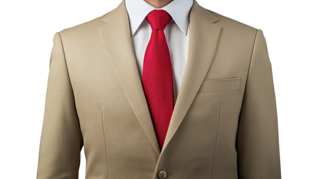 Businessman suit with red tie and white shirt isolated on white transparent background