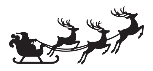 Santa Claus and Reindeer Silhouette Christmas Illustration
