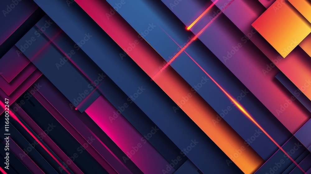 Poster Vibrant hues blend seamlessly in abstract wallpaper, featuring glowing lines intersecting geometric shapes, creating a modern and dynamic visual experience