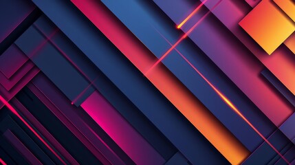 Obraz premium Vibrant hues blend seamlessly in abstract wallpaper, featuring glowing lines intersecting geometric shapes, creating a modern and dynamic visual experience