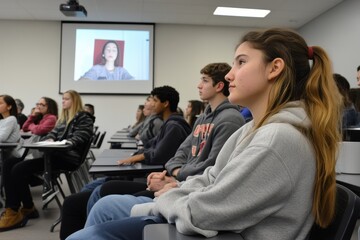 Fototapeta premium Students engaged in an online learning session during a virtual classroom experience