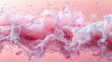 Pink water splash with bubbles and motion.