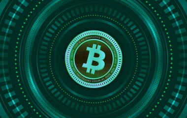 images of the bitcoin-btc logo on a digital background. 3d illustrations.