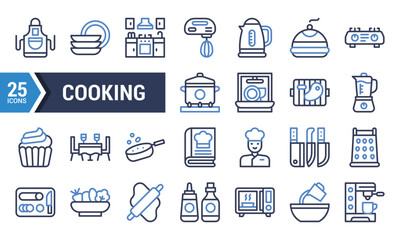 25 Blue Line Cooking Icons for Web and Mobile Design.