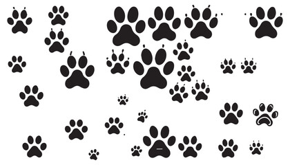 Different animal paw print vector black and white designs illustration