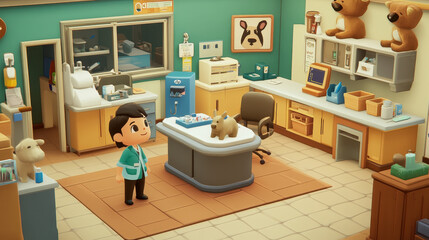 Veterinary clinic interior, vet with furniture