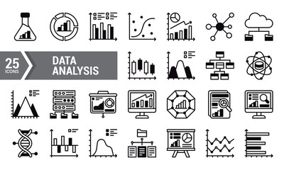 25 Data Analysis Line Icons for Presentations and Web Design.