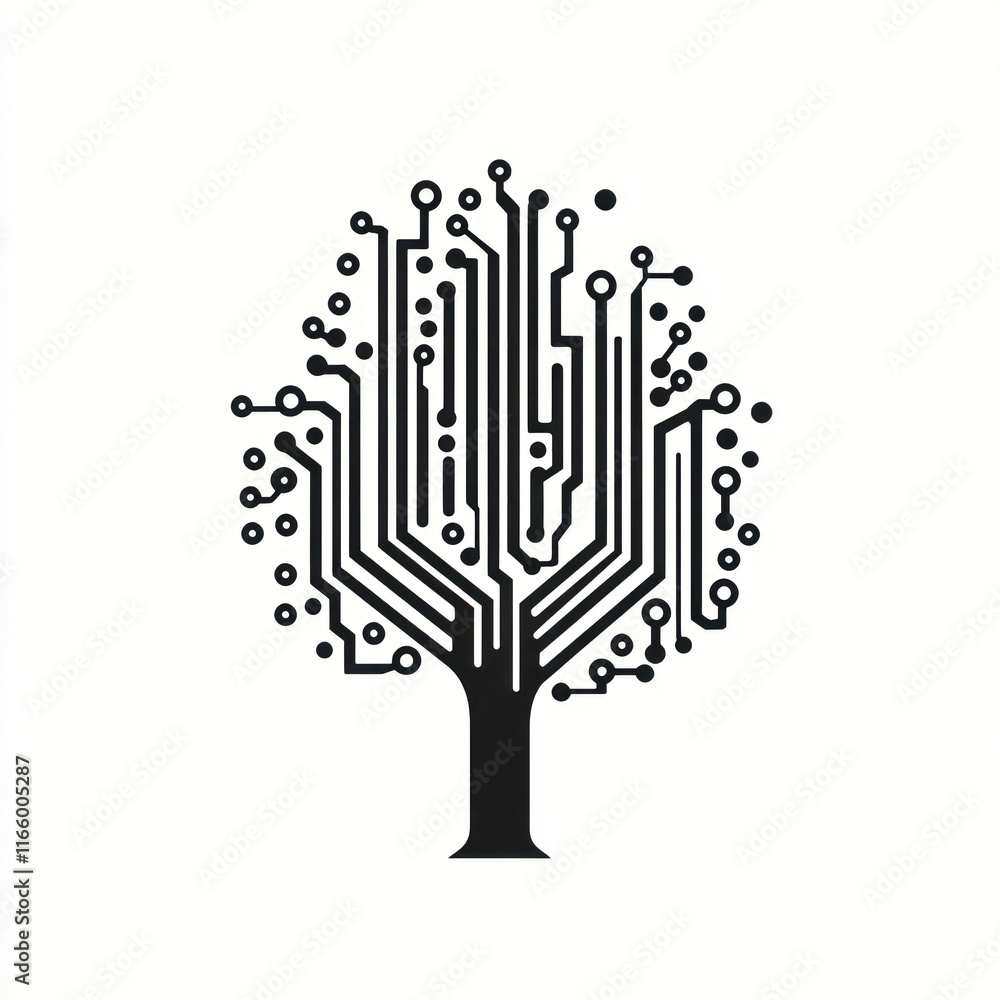 Poster abstract circuitry tree design digital technology