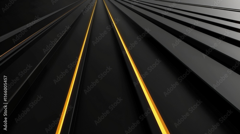 Aufkleber black panels converging towards the horizon with illuminated orange lines creating a dynamic perspec