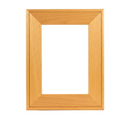 A wooden picture frame with no photo inside. png isolated background. transparent background.