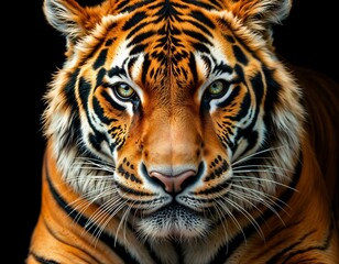 Obraz premium Wild Tiger: Dramatic Portrait of a Tiger with a Dark Background, Conveying Strength and Grace