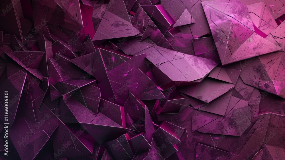 Poster geometric shapes creating an abstract crystallized background with a purple color palette, ideal for