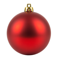 A shiny red Christmas ornament with a golden cap. png isolated background. transparent background.