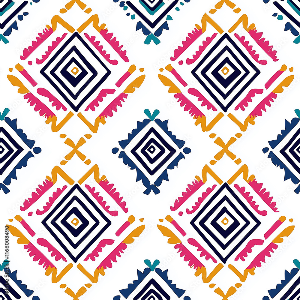 Poster simple rangoli seamlesspattern colorful geometric pattern featuring diamonds and bold lines in vibra