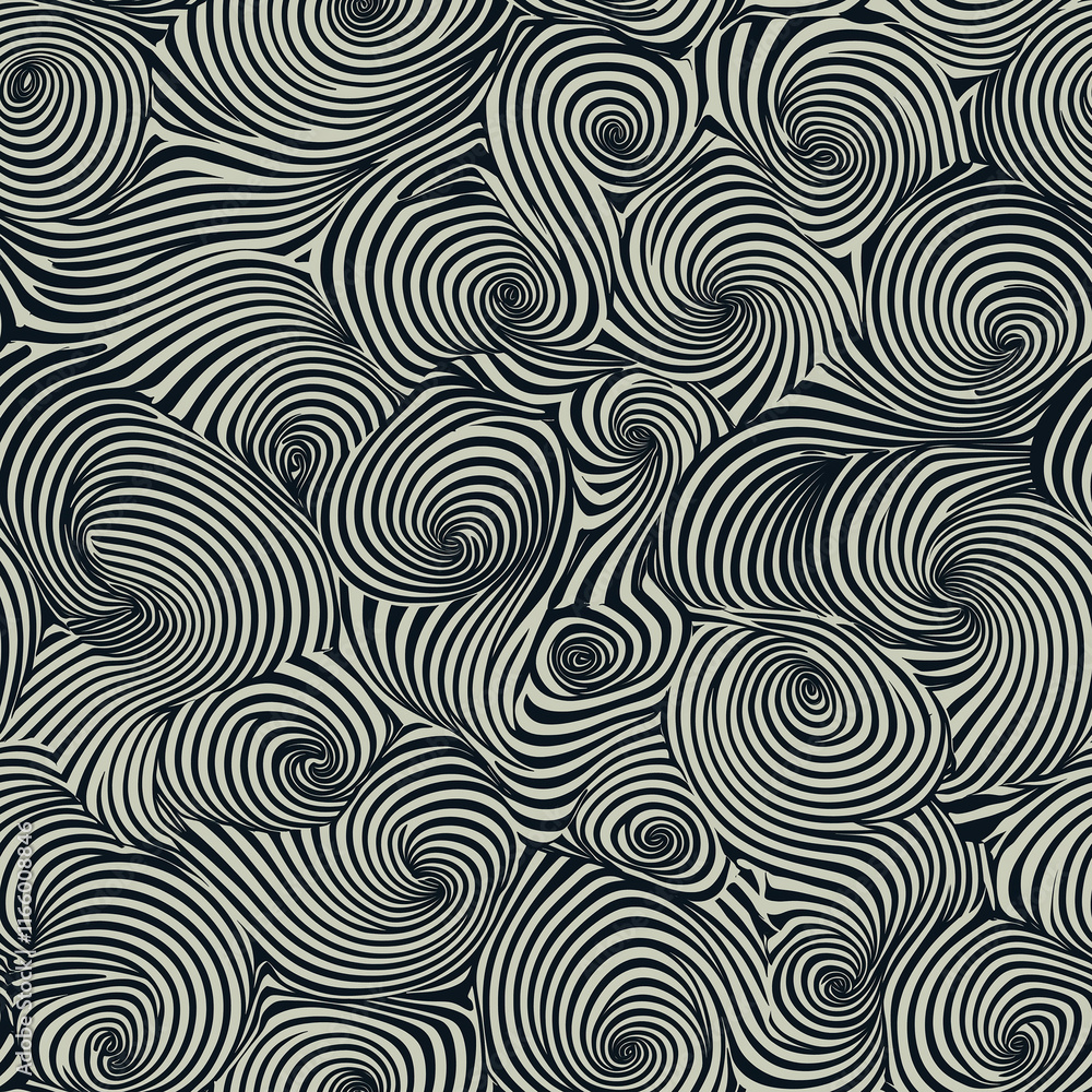 Aufkleber simple rangoli seamlesspattern abstract black and white pattern featuring swirling lines and shapes,