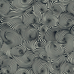 Obraz premium Simple Rangoli Seamlesspattern Abstract black and white pattern featuring swirling lines and shapes, creating a dynamic and engaging visual texture.