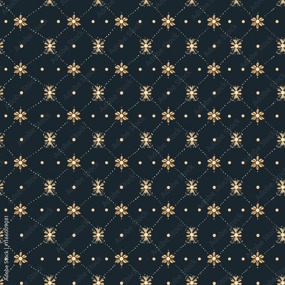 Poster simple rangoli seamlesspattern dark background pattern featuring delicate floral designs and sparkli