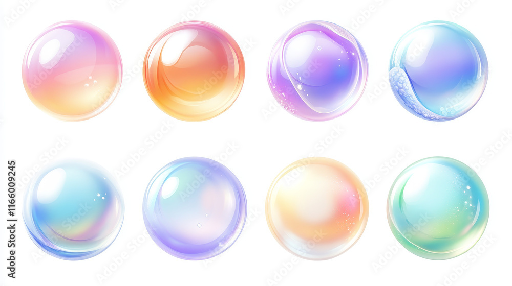 Poster iridescent soap bubble burst and disappear sequence steps for animation. sprite sheet for flying rai