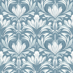 Simple Rangoli Seamlesspattern Elegant floral pattern in blue and white, featuring intricate leaf and flower designs, suitable for various decorative applications.