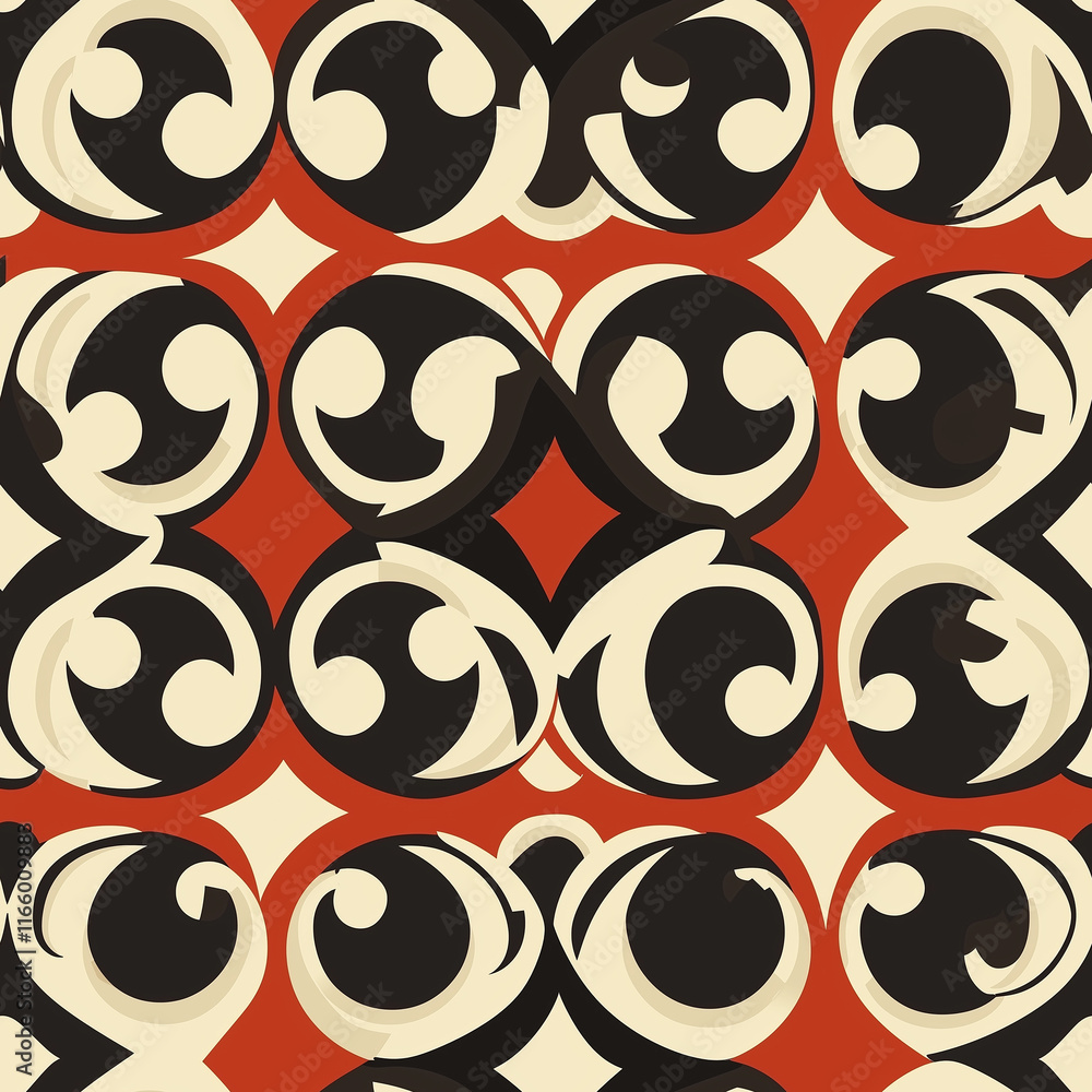 Poster simple rangoli seamlesspattern colorful abstract pattern featuring bold black and cream swirls on a 