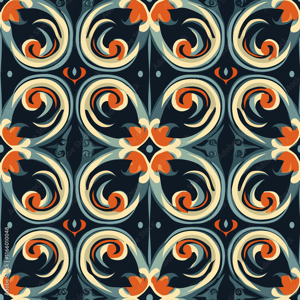 Poster simple rangoli seamlesspattern colorful abstract pattern featuring swirls and floral motifs in a dar