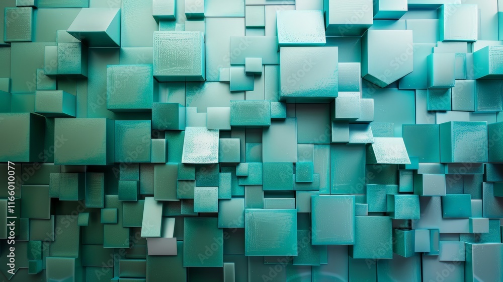 Poster turquoise metallic cubes of different sizes create a dynamic and modern wallpaper design, ideal for 