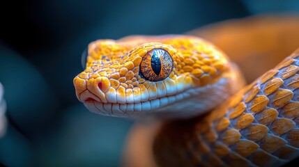 Fototapeta premium A mesmerizing close-up showcases a beautifully patterned snake, highlighting the intricate details of its scales and vibrant colors, captivating nature lovers.