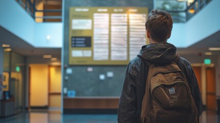 Student in School Lobby Reflecting on Events and Social Impact of Alcohol Dependence