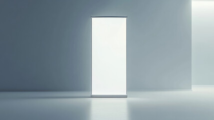 Advertising and promo white empty information booth stand or roll up board. Realistic vector illustration set of blank portable vertical pullup info banner mockup for ad and product presentation.