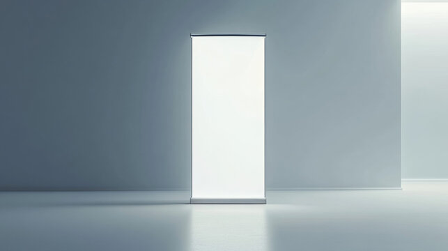 Advertising and promo white empty information booth stand or roll up board. Realistic vector illustration set of blank portable vertical pullup info banner mockup for ad and product presentation.