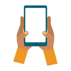 Illustration of Hand Holding a Smartphone with Blank Screen Mockup,Modern cellular phone with blank white touch screen,Using mobile gadget,Hand with smartphone