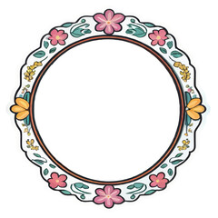 round floral wreath ornament sticker vector