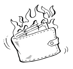 burning money in the wallet hand drawn sketch vector illustration
